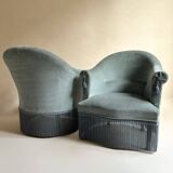 Blue velvet frog armchairs