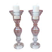 Pair of large glass candlesticks