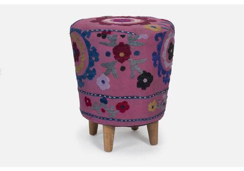 Modern Handwoven Uzbek Suzani Ottoman Footstool