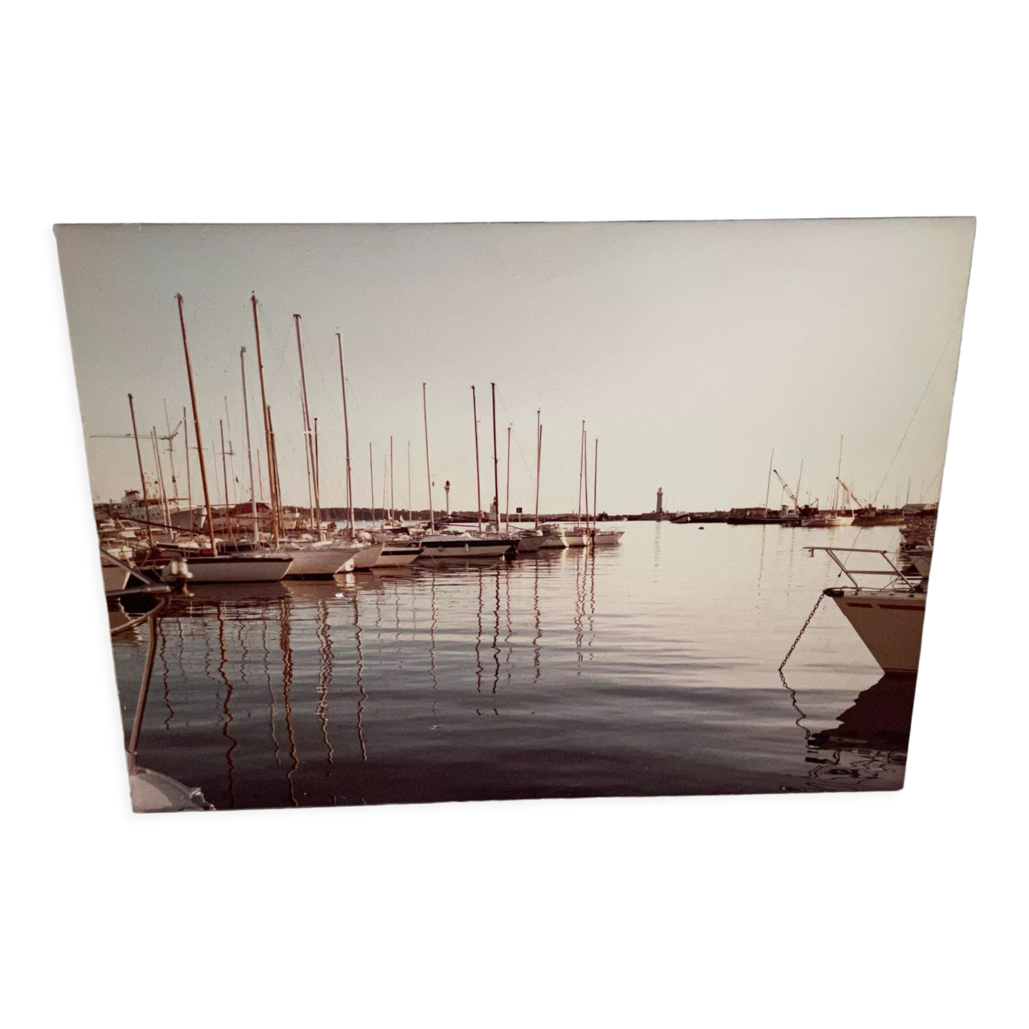 Old 70s marina landscape boats laminated