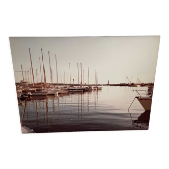 Old 70s marina landscape boats laminated