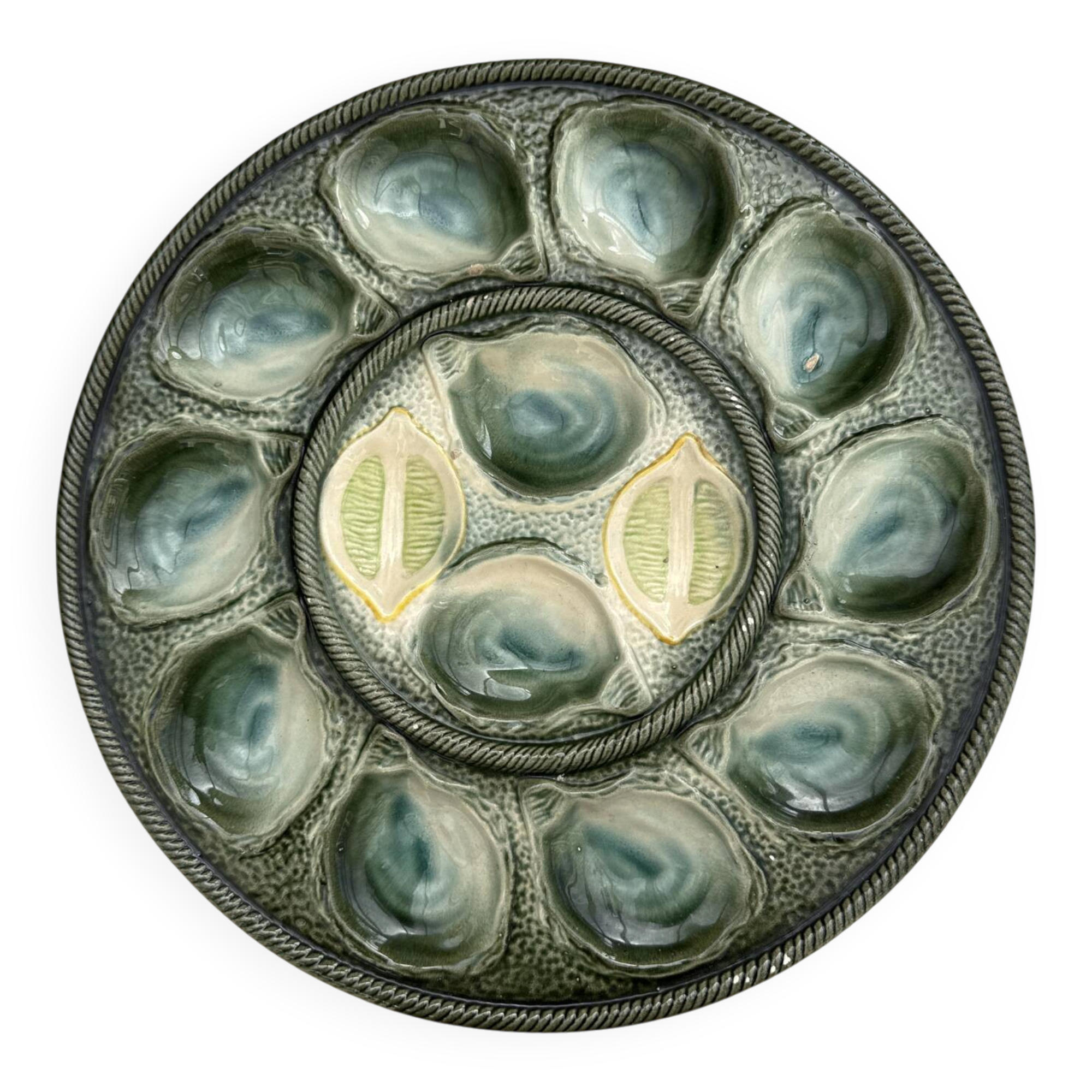 St. Clément XL oesterschaal, groen/gele majolica