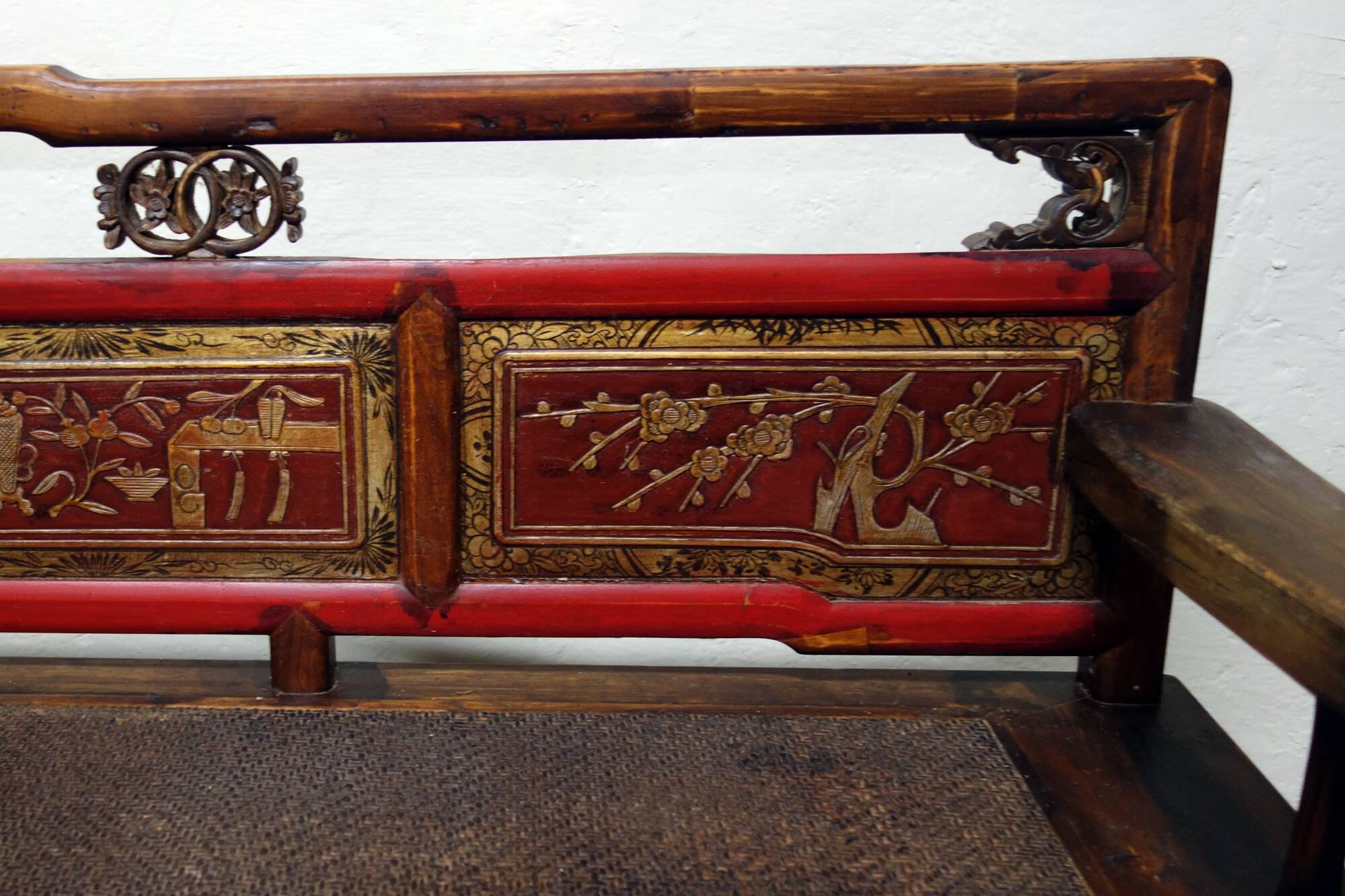 Antique Chinese bench carved and hand painted circa 1890