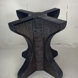 Pencil reed rattan bamboo dining or side table base with smoked glass top, 1970s