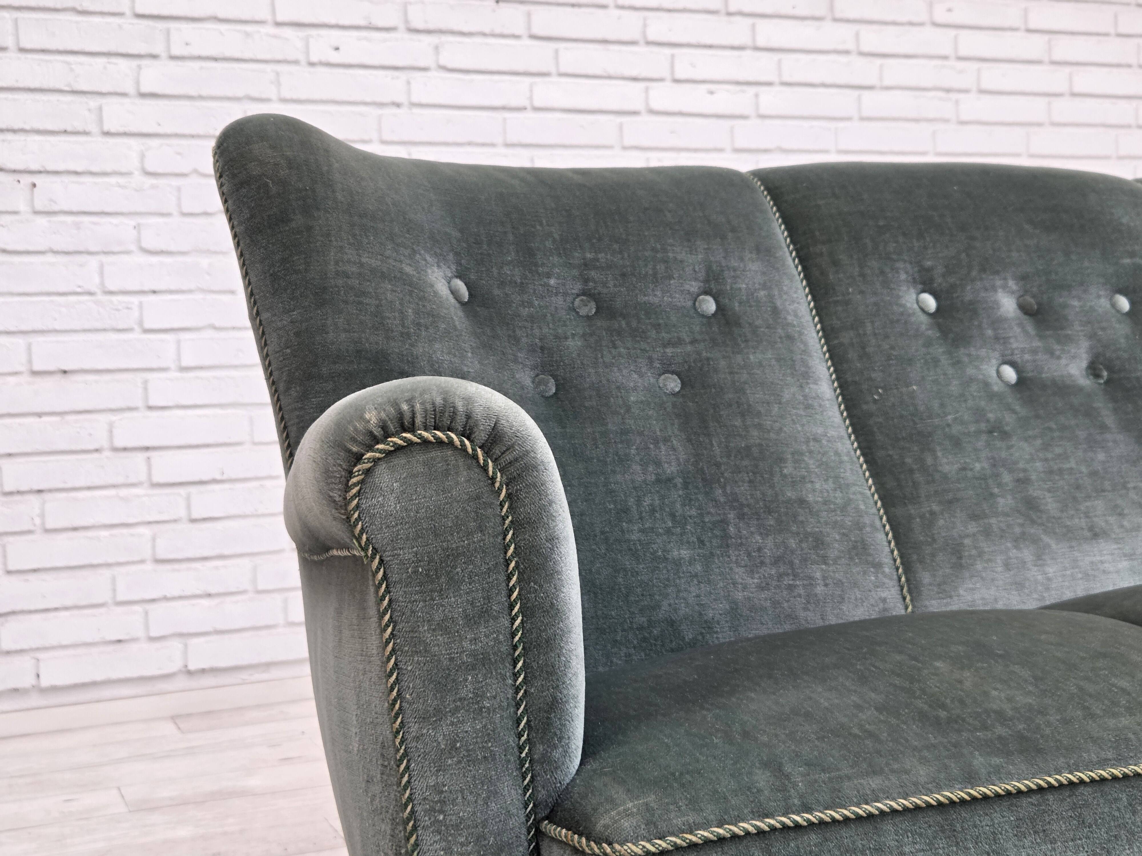 1960s, 3-seater Danish sofa, green furniture velour.