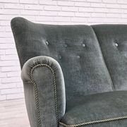 1960s, 3-seater Danish sofa, green furniture velour.