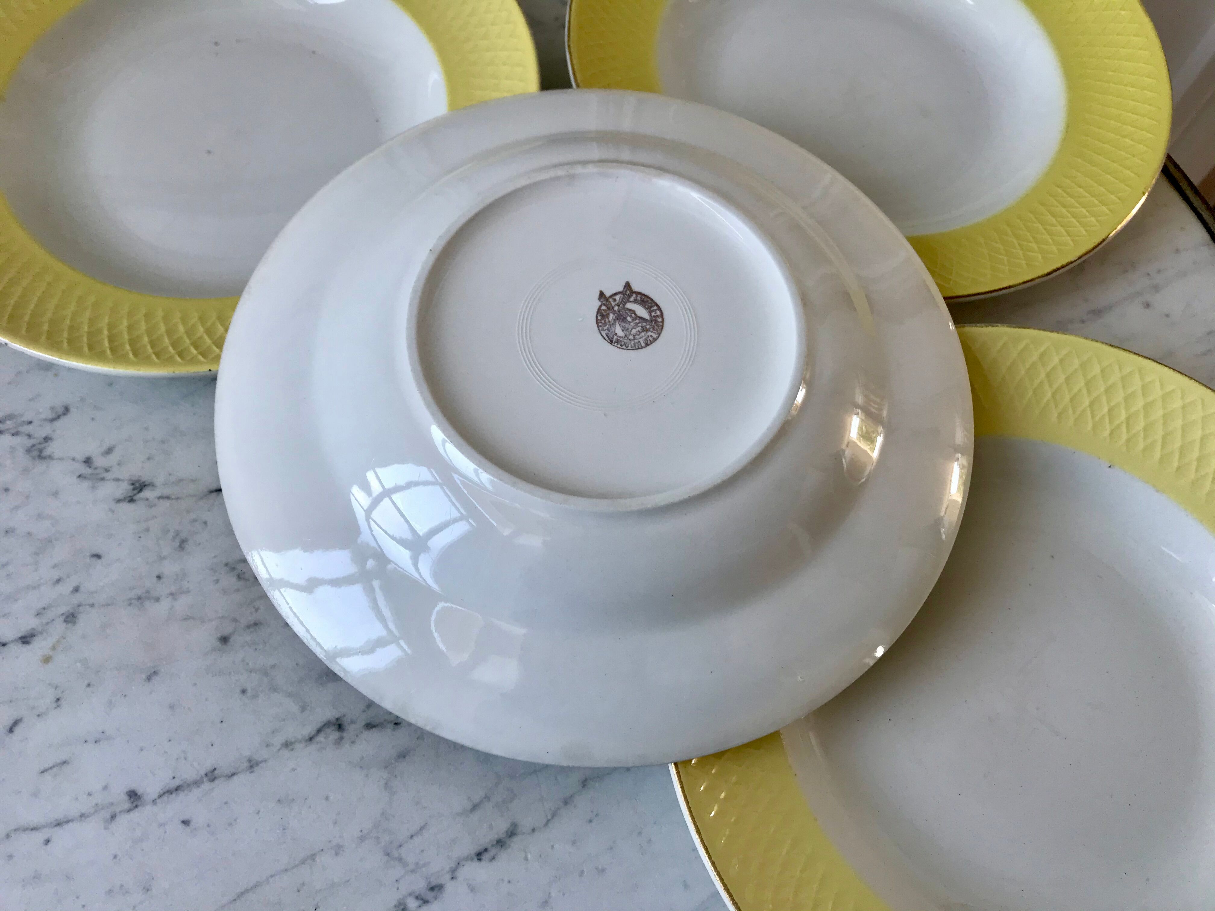 lot of 4 hollow plates Moulin des Loups jaunes textured years 50-60