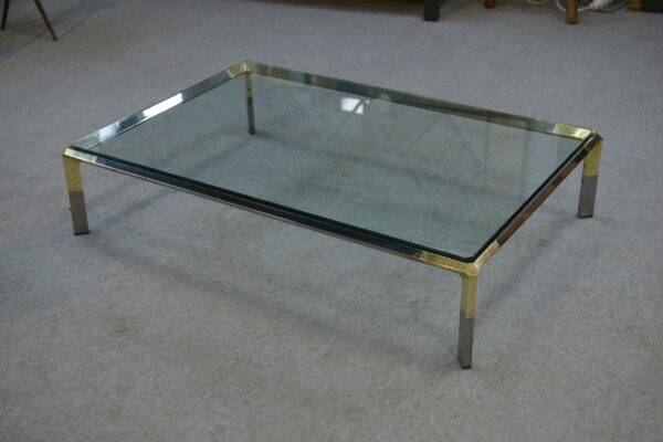 Glass and chrome metal coffee table by Philippe Parent France 1970's