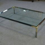 Glass and chrome metal coffee table by Philippe Parent France 1970's