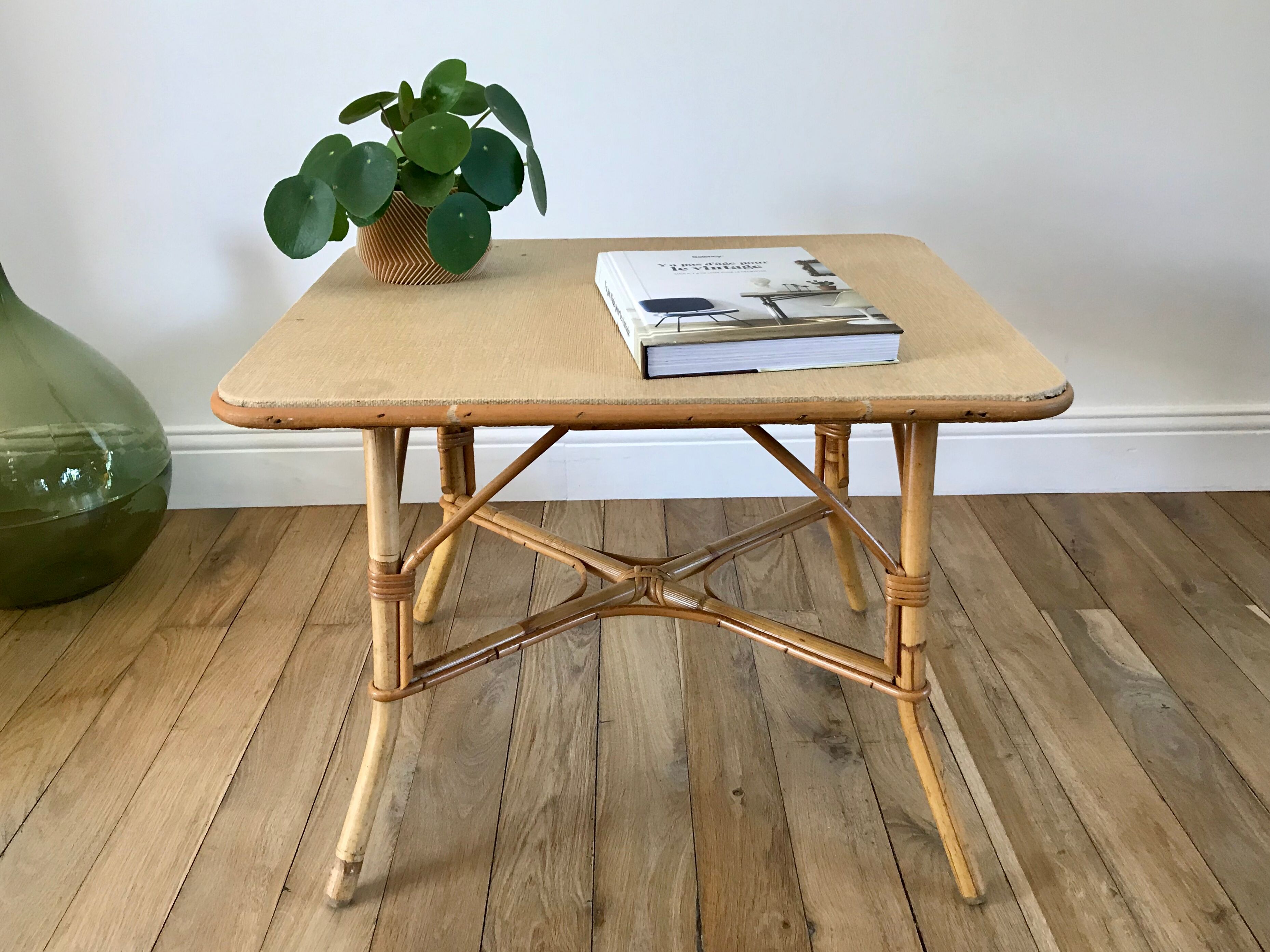 Coffee table in rattan and bamboo 60s
