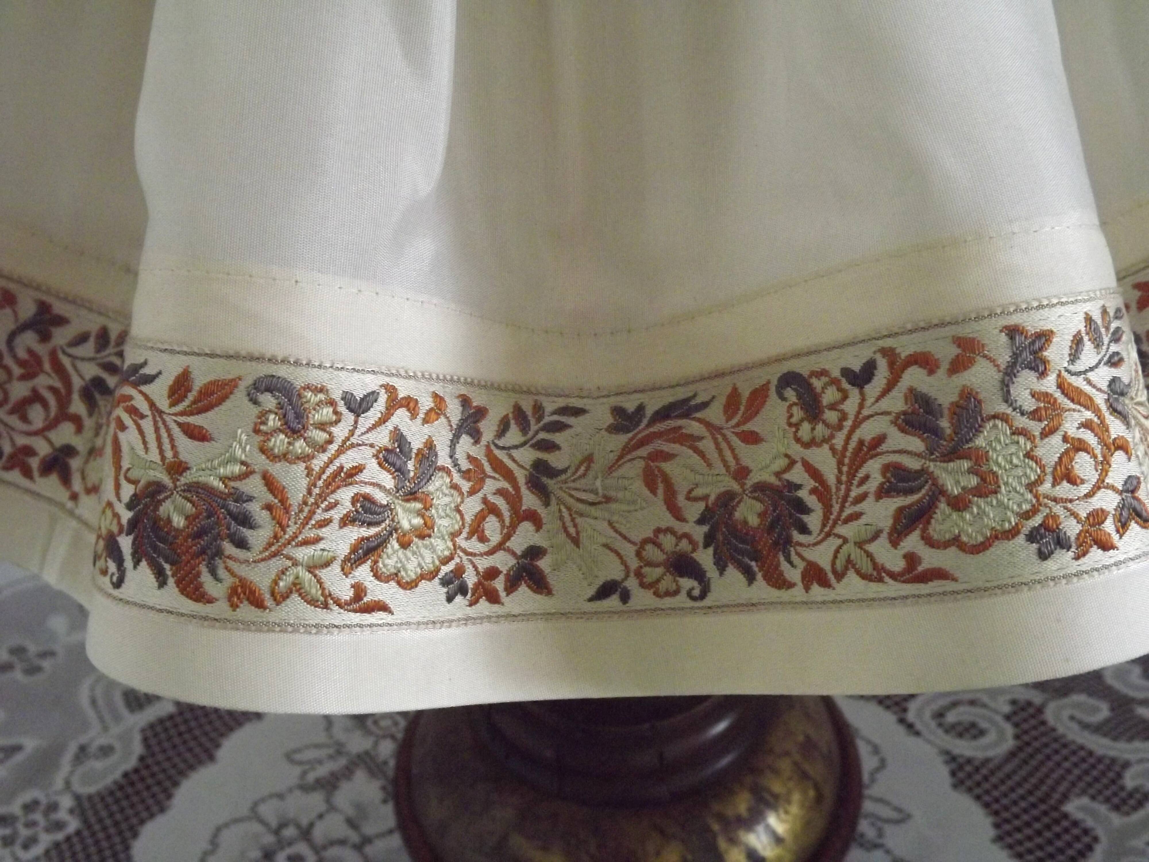 Vintage French Country Style Lamp Turned Wood Base & Layered Fabric Shade