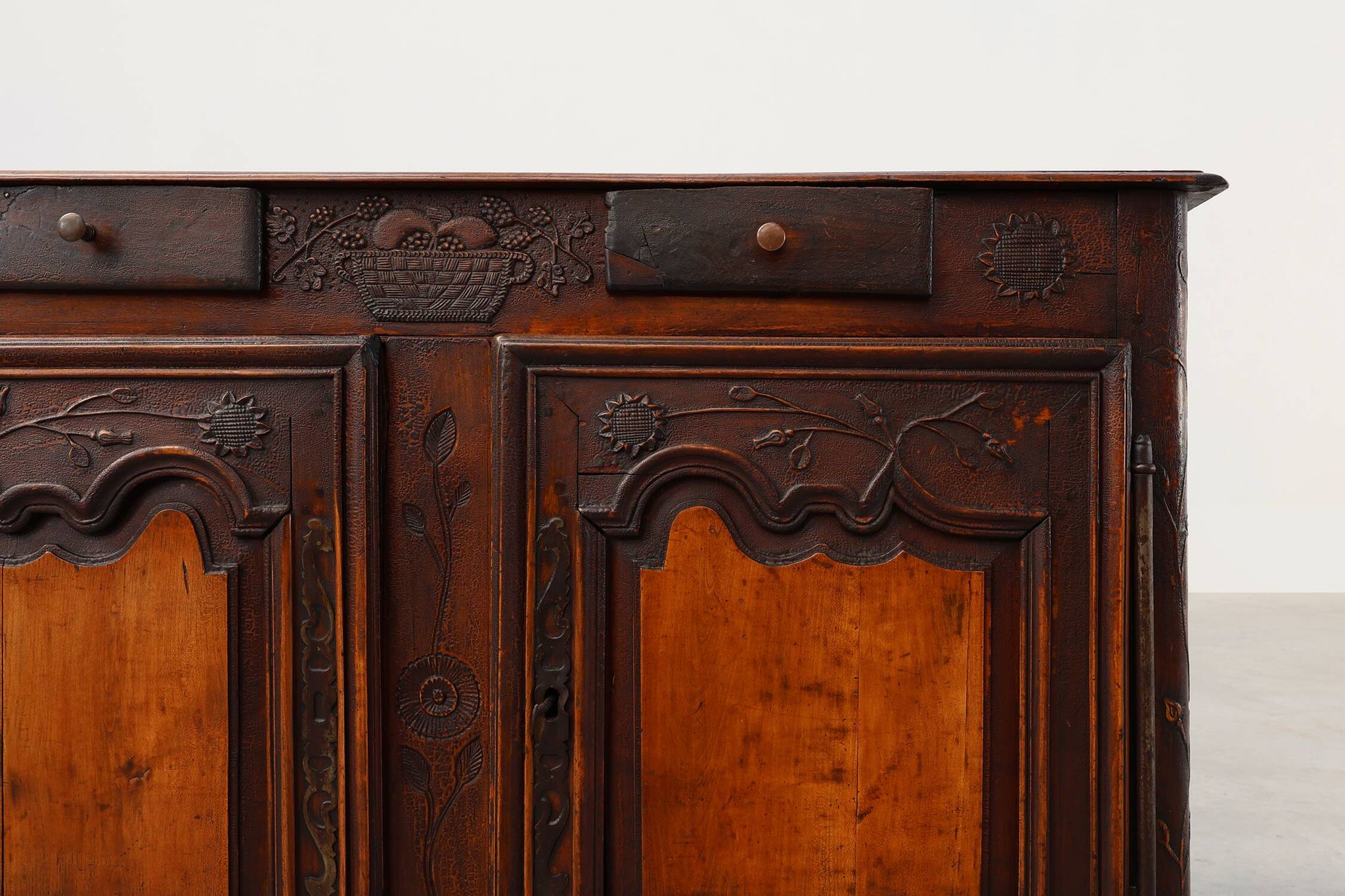 Rare French provincial carved cabinet or buffet with great patina, dated 18