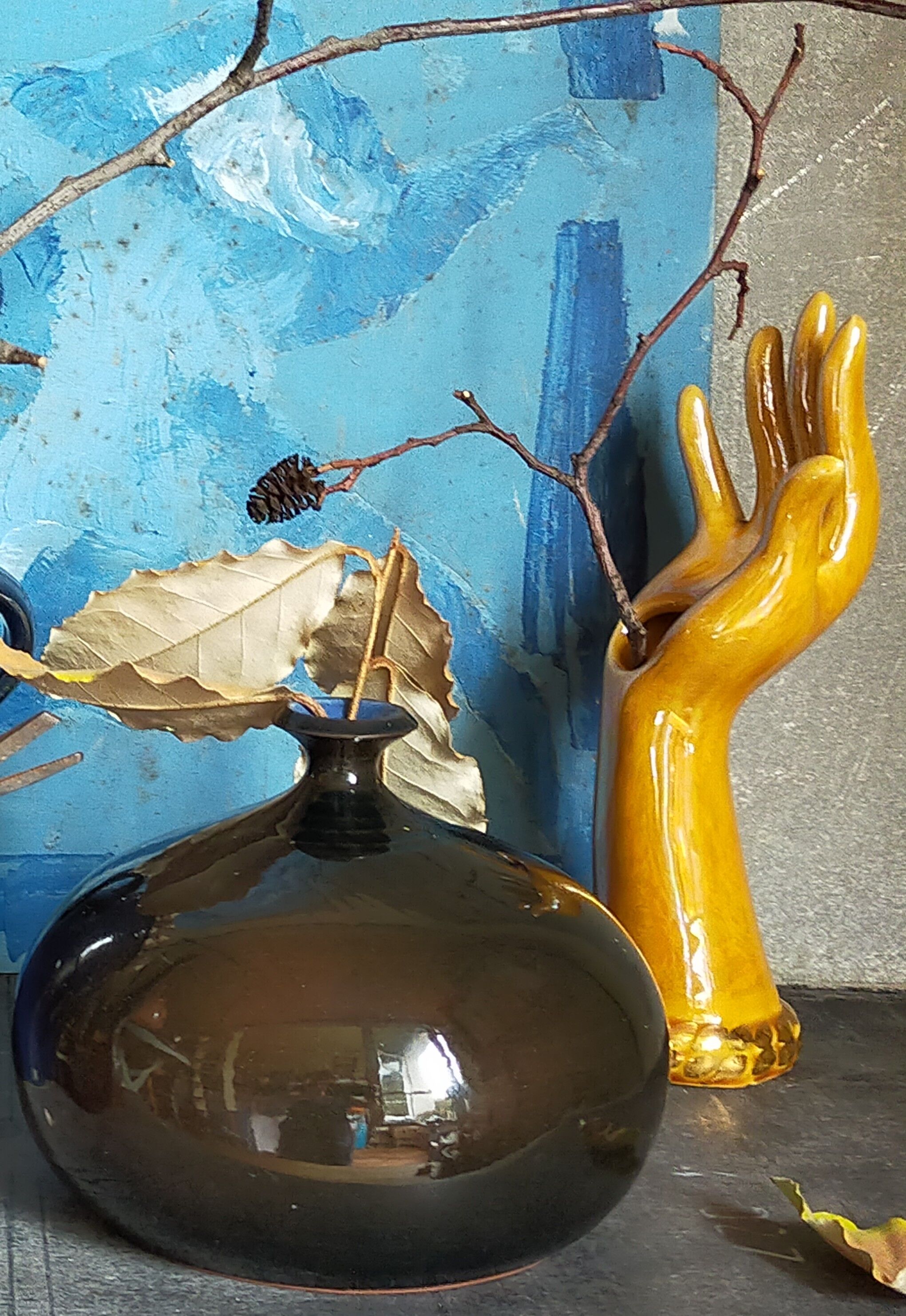 Soliflore baguier hand ceramic iridescent 50s