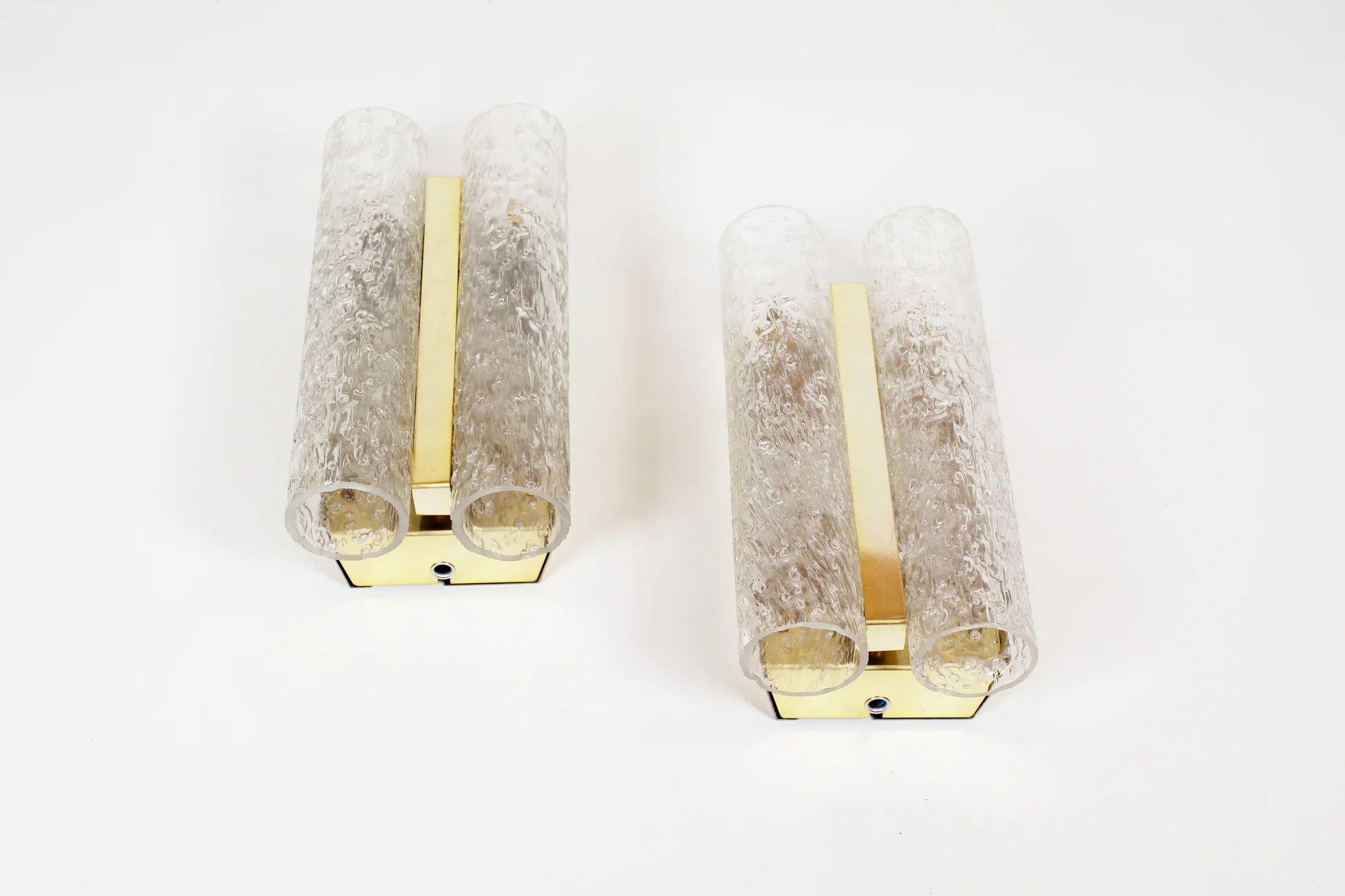 Pair of wall lamps in brass plated metal and glass by Doria Leuchten