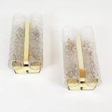 Pair of wall lamps in brass plated metal and glass by Doria Leuchten