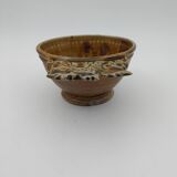 2 stoneware bowls with vine and grape decorations signed
