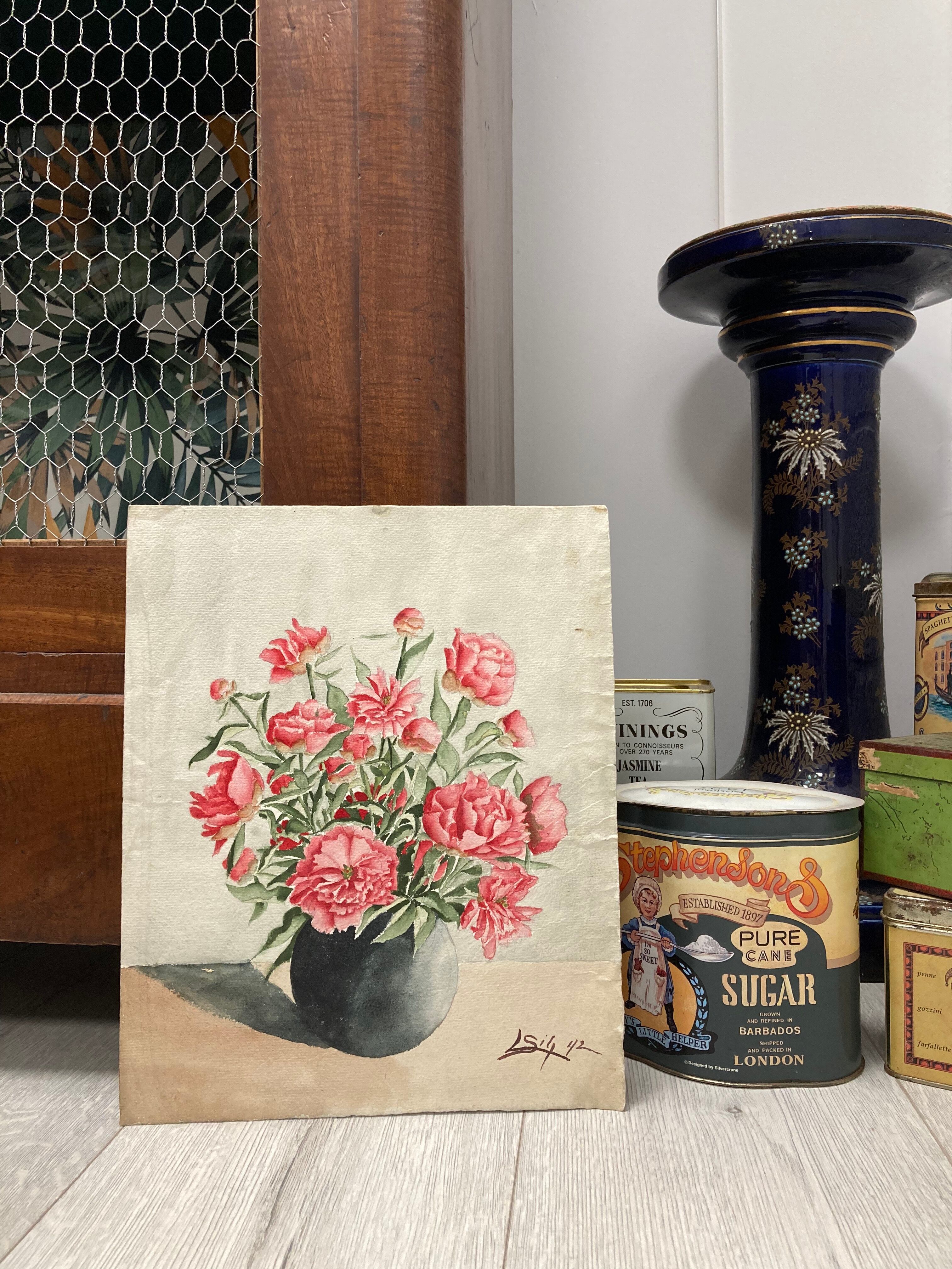 Aquarelle pivoines vintage