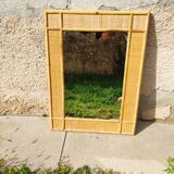 Vintage rectangular mirror in rattan, 1970.