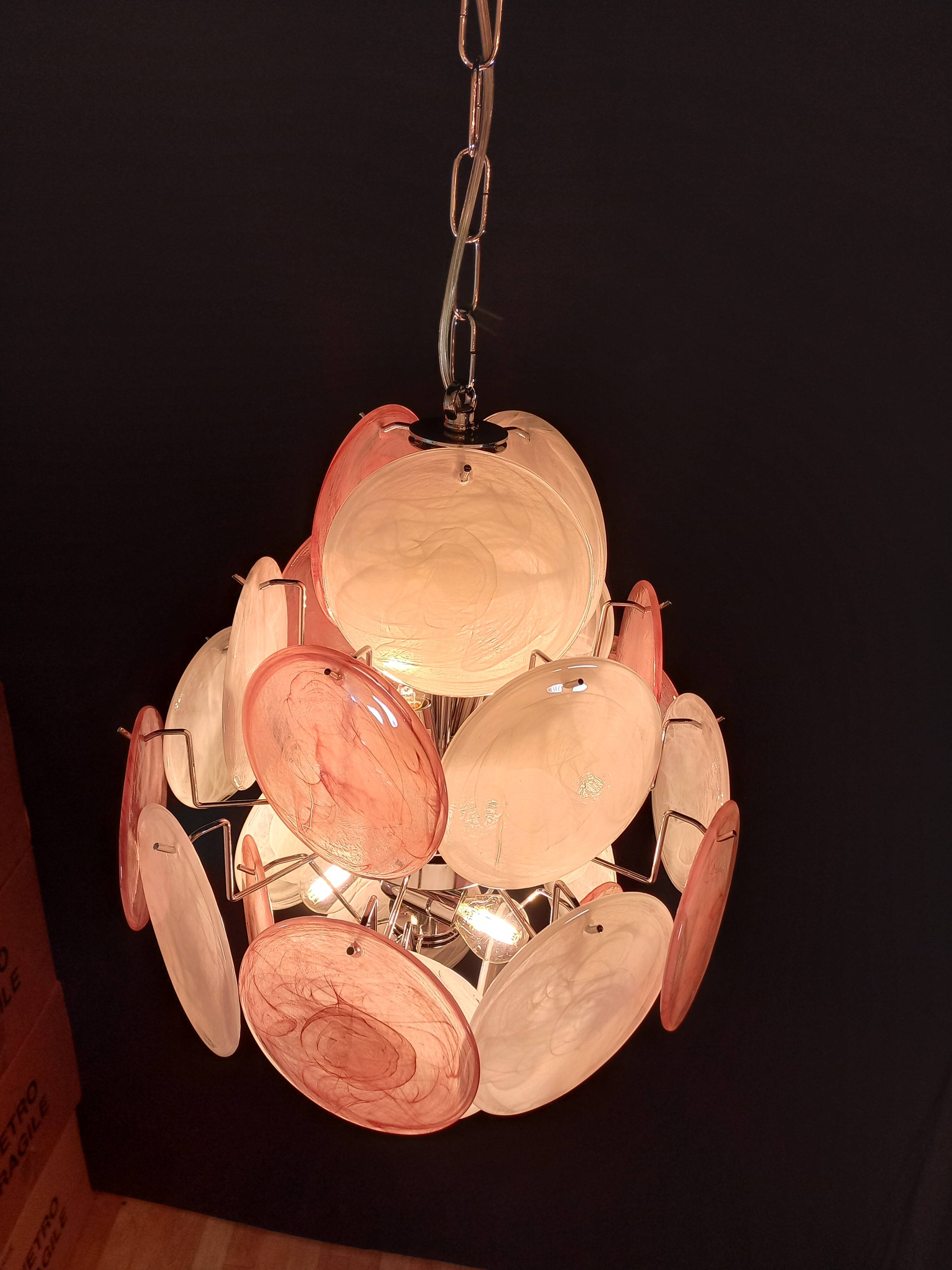 Handcrafted chandelier with alabaster disc glass, Murano glass.
