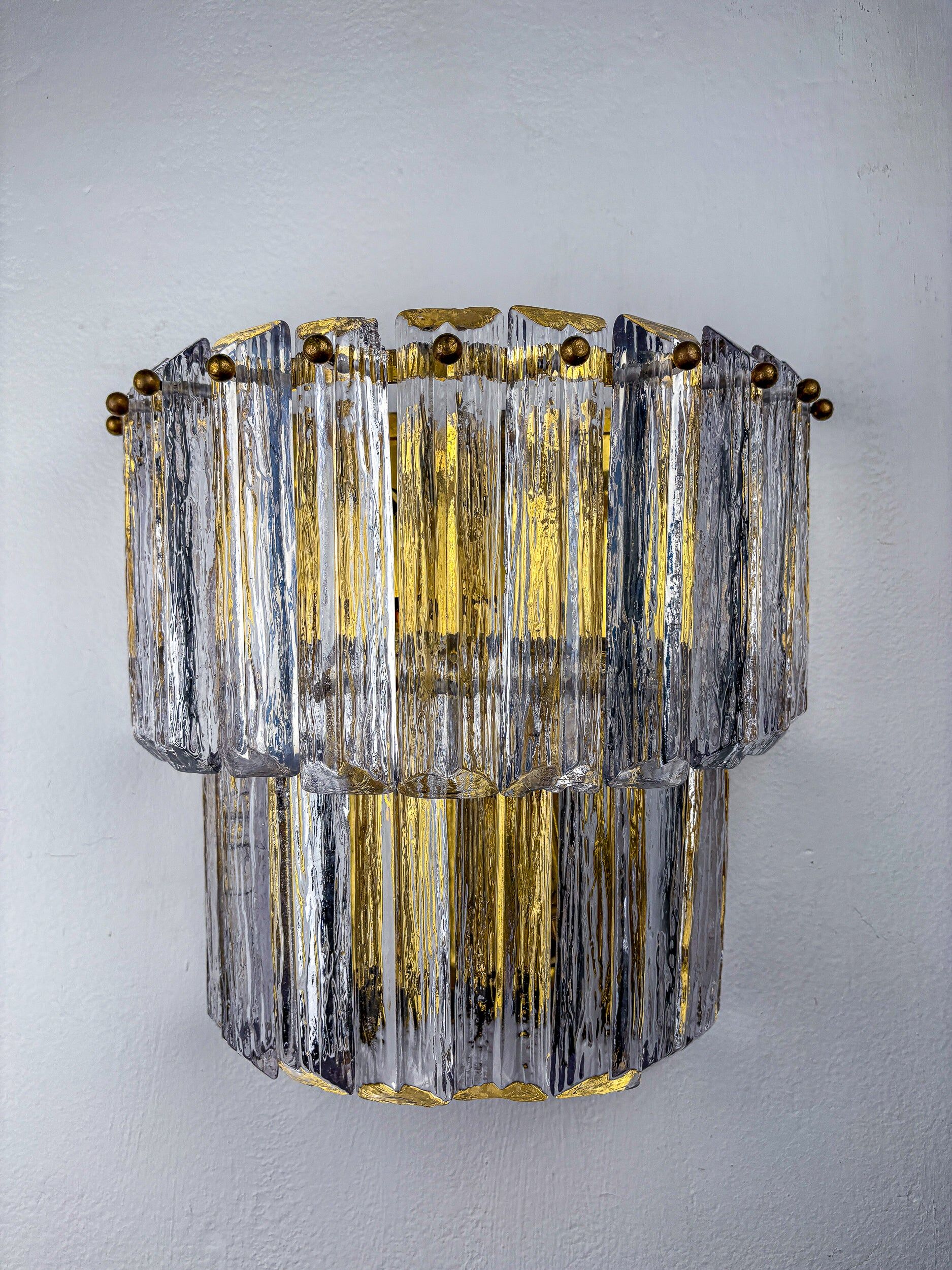 Two-tier frosted Murano glass wall sconce, Italy, 1970s
