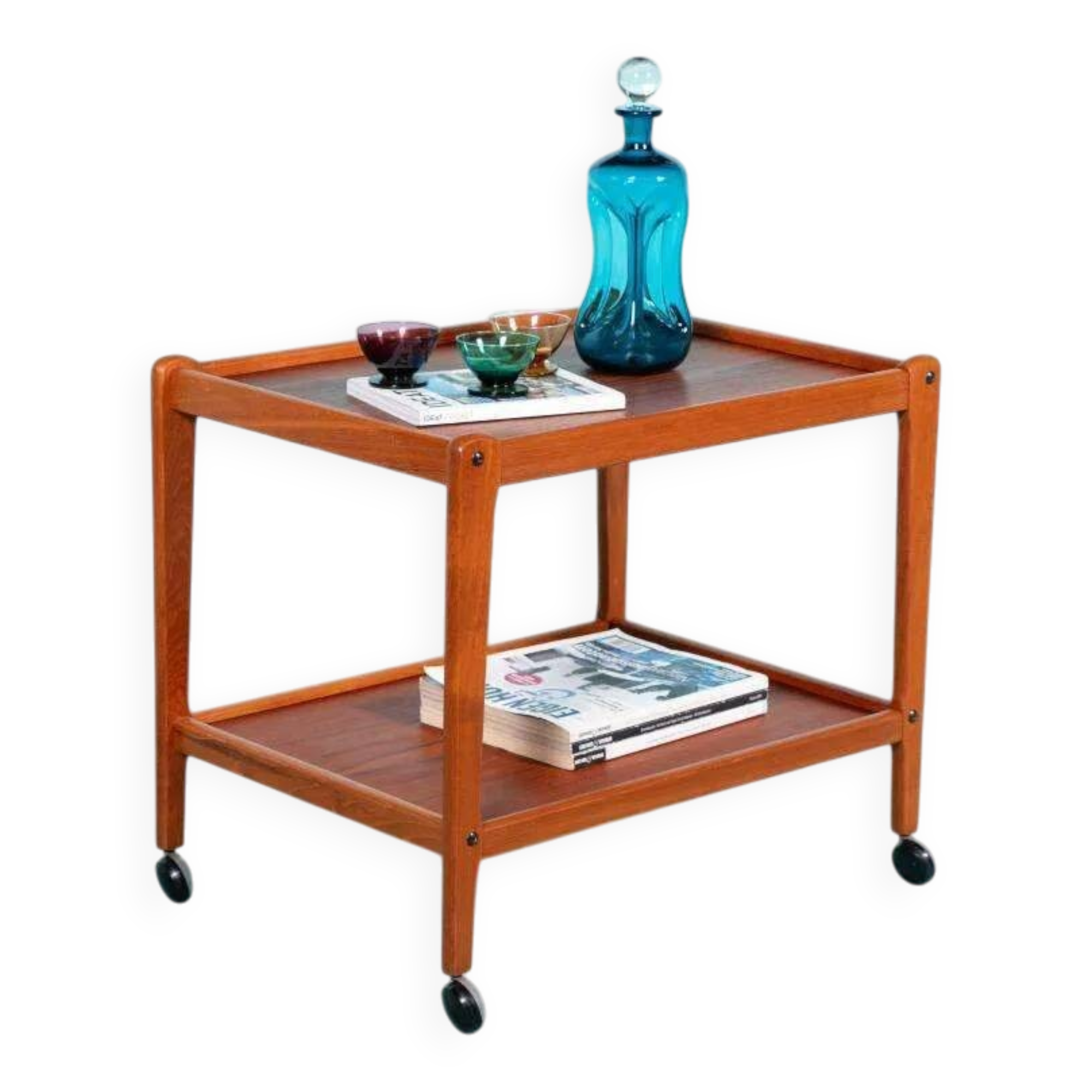 Vintage minimalist service trolley Deen design in teak, bar trolley.