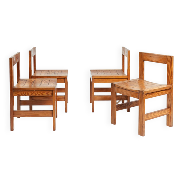 Chaises de salle à manger en pin vintage minimalistes avec joints visibles, Pays-Bas,