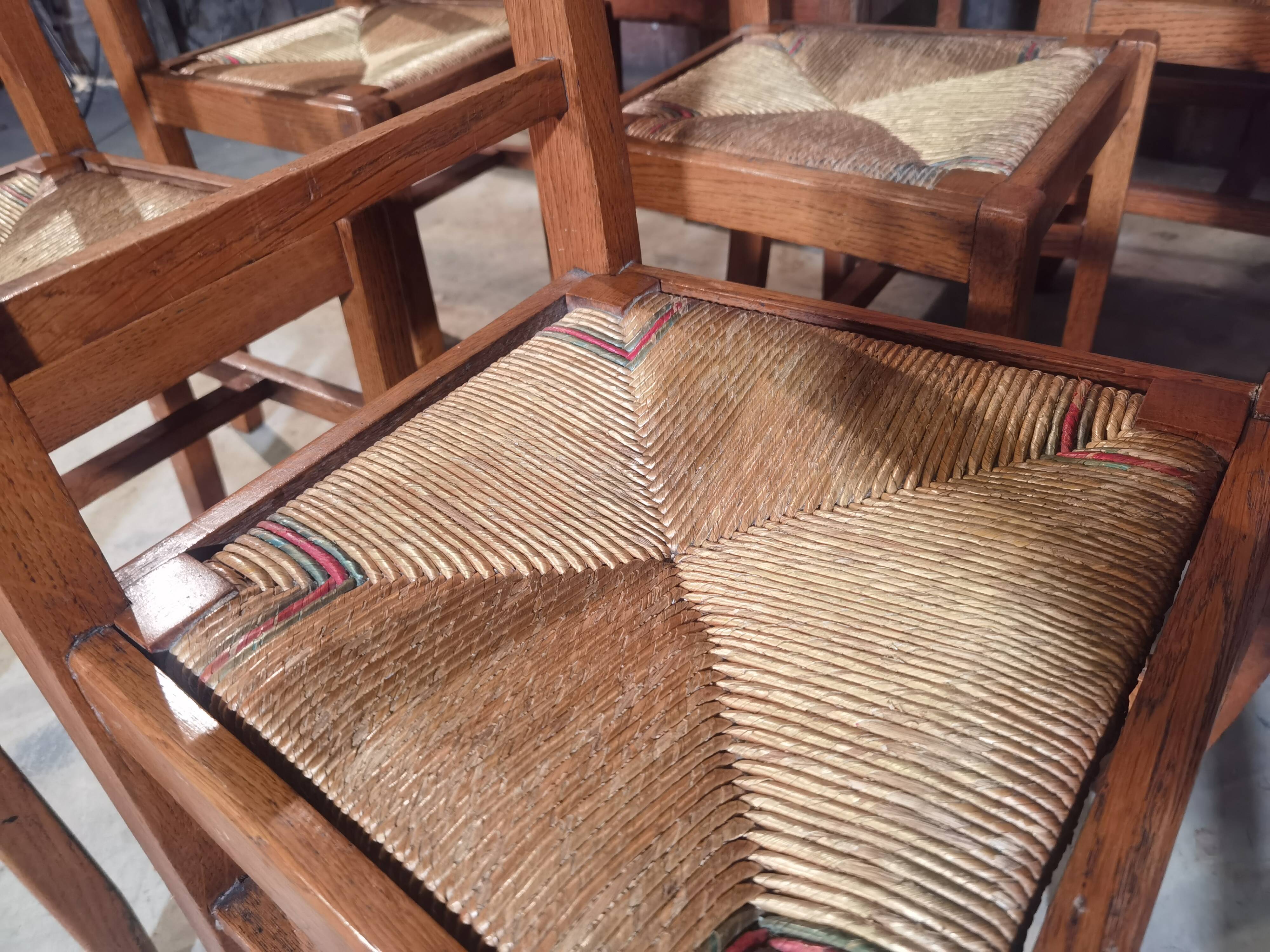Lot de 8 chaises Reconstruction 1950 Chêne et paille
