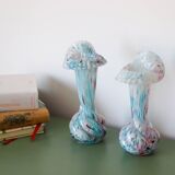 Pair of Clichy glass vases, blue, pink, old