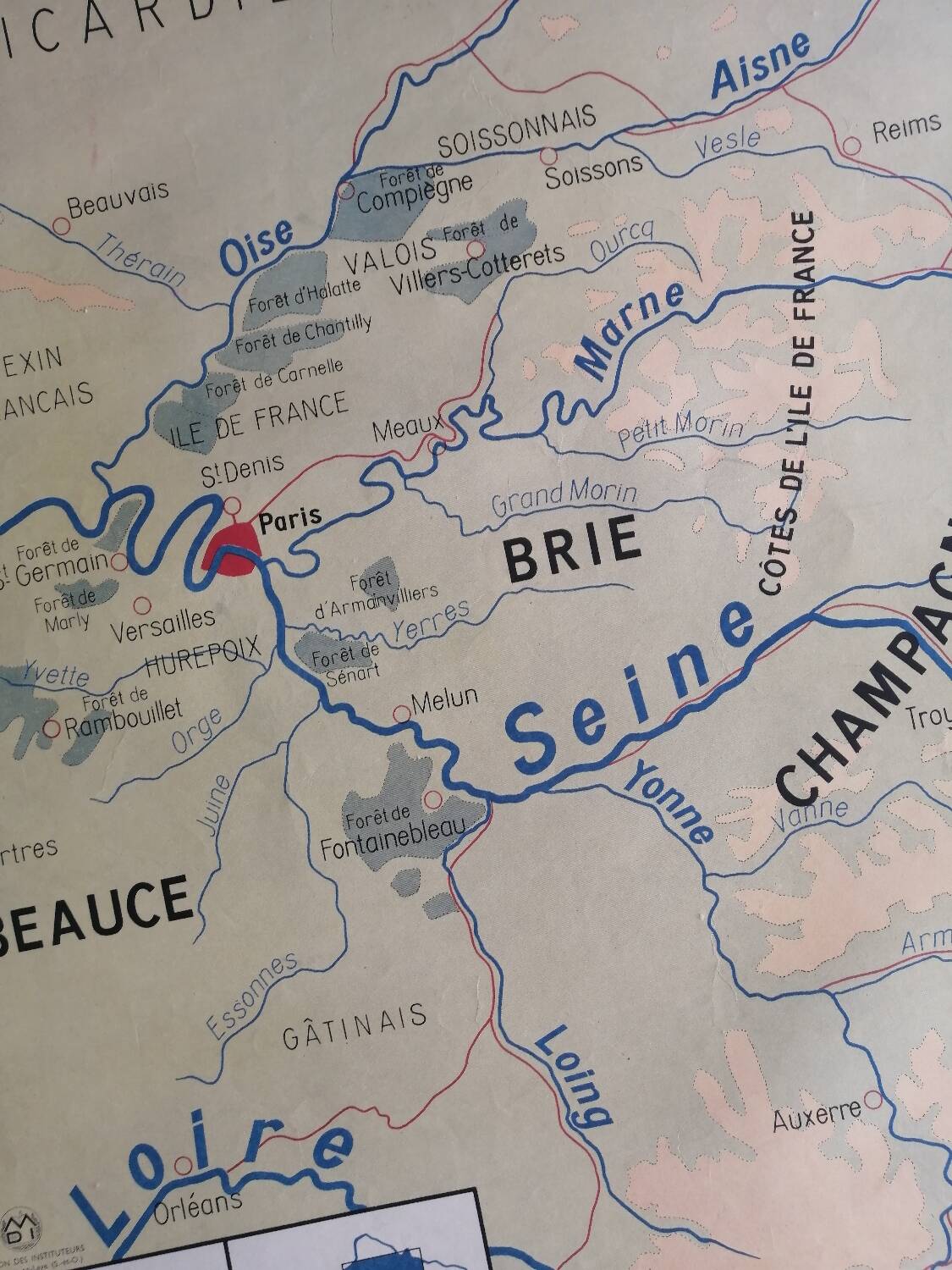 Vintage school map mdi FRANCE Normandy Paris Basin