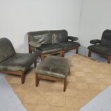 Modulable sofa an armchair in leather and wood