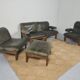 Modulable sofa an armchair in leather and wood