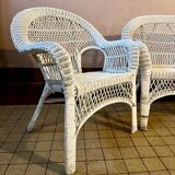 Salon de jardin en osier et rotin blanc