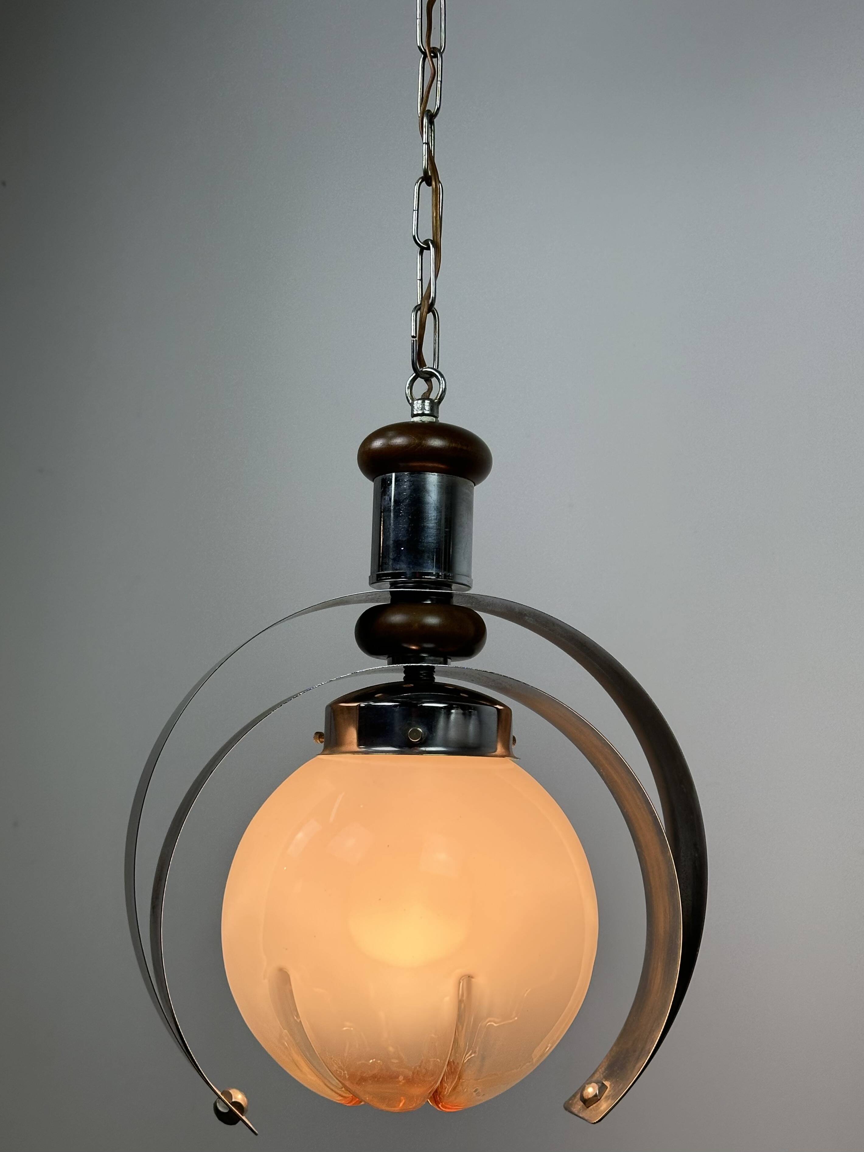 Italian chandelier by MAZZEGA in metal, wood and Murano glass 1970