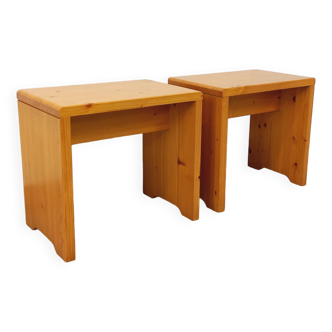 Pair of vintage Charlotte Perriand Les Arcs stools in pine from the 60s 70s