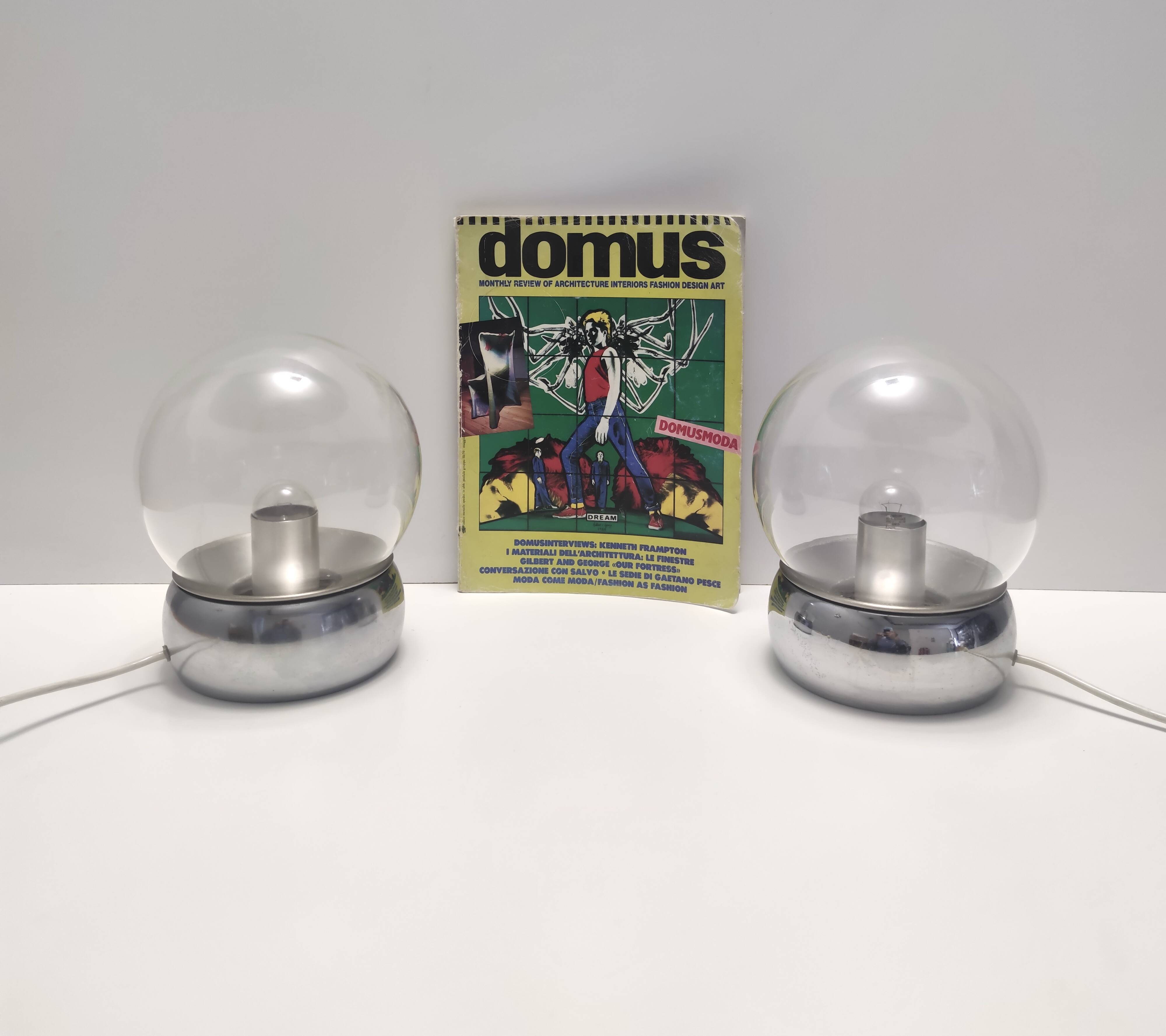 Pair of Vintage Glass and Metal Table Lamps "Vieste" by GPA Monti for Candle