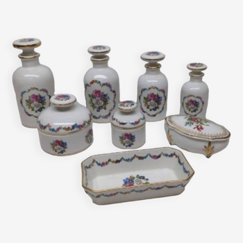 Ensemble de toilette Porcelaine CHAUVIGNY / Flacon parfum pot vide poche boîte salle de bain