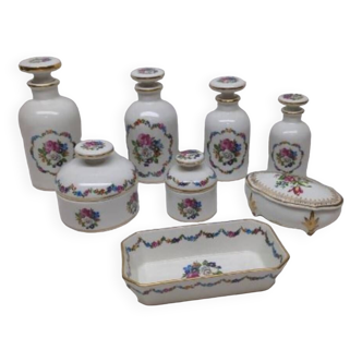 Ensemble de toilette Porcelaine CHAUVIGNY / Flacon parfum pot vide poche boîte salle de bain