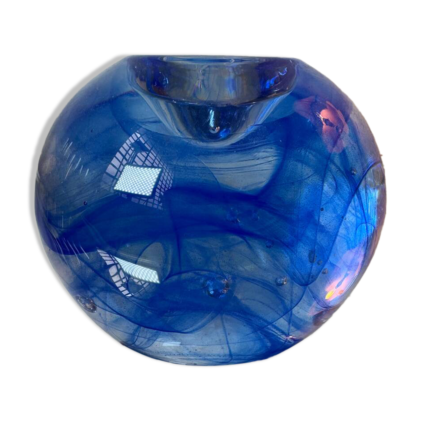 Kosta Boda blue glass candlestick from the 1980s