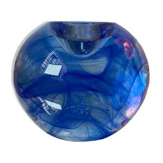 Bougeoir verre bleu Kosta Boda années 80
