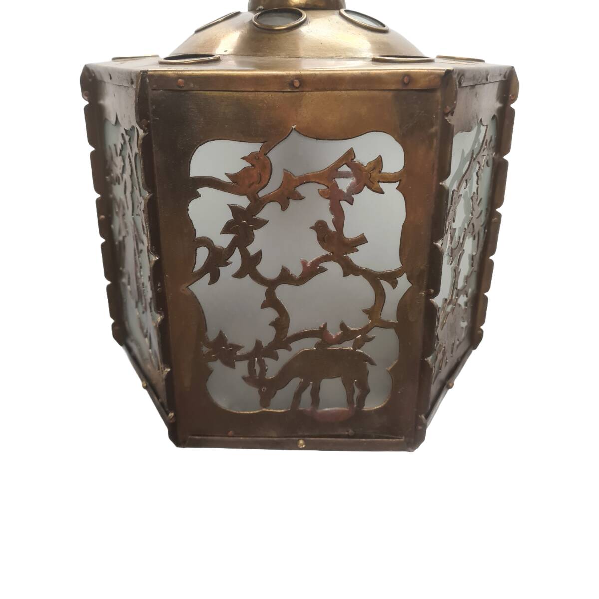 Antique Openwork Sawn Brass Pendant Lamp, early 1900s