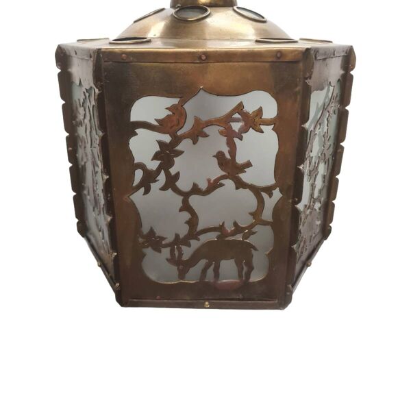 Lampe à suspension antique en laiton scié ajouré, début des années 1900