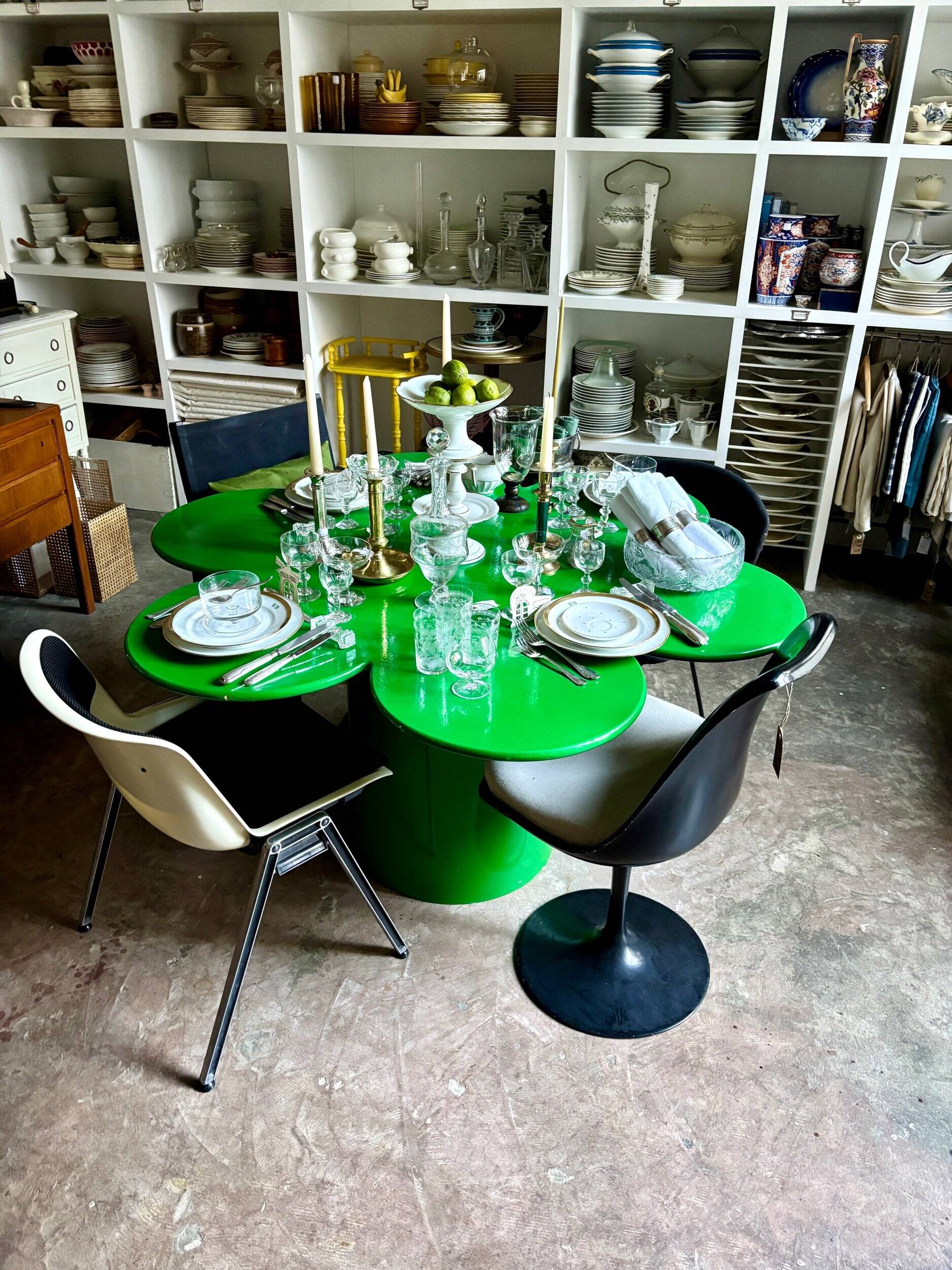 Tomotom table in wood and green metal by Bernard Holdaway, 1960