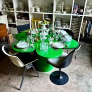 Wood and metal Tomotom table in green by Bernard Holdaway, 1960