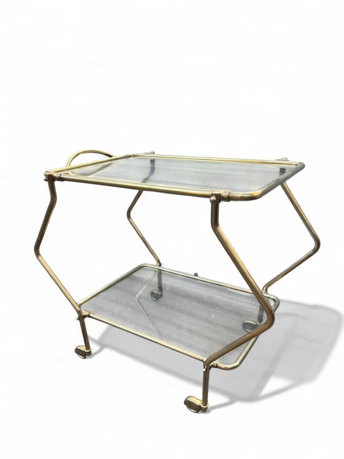 Italian mid-century 1960s brass rolling bar cart