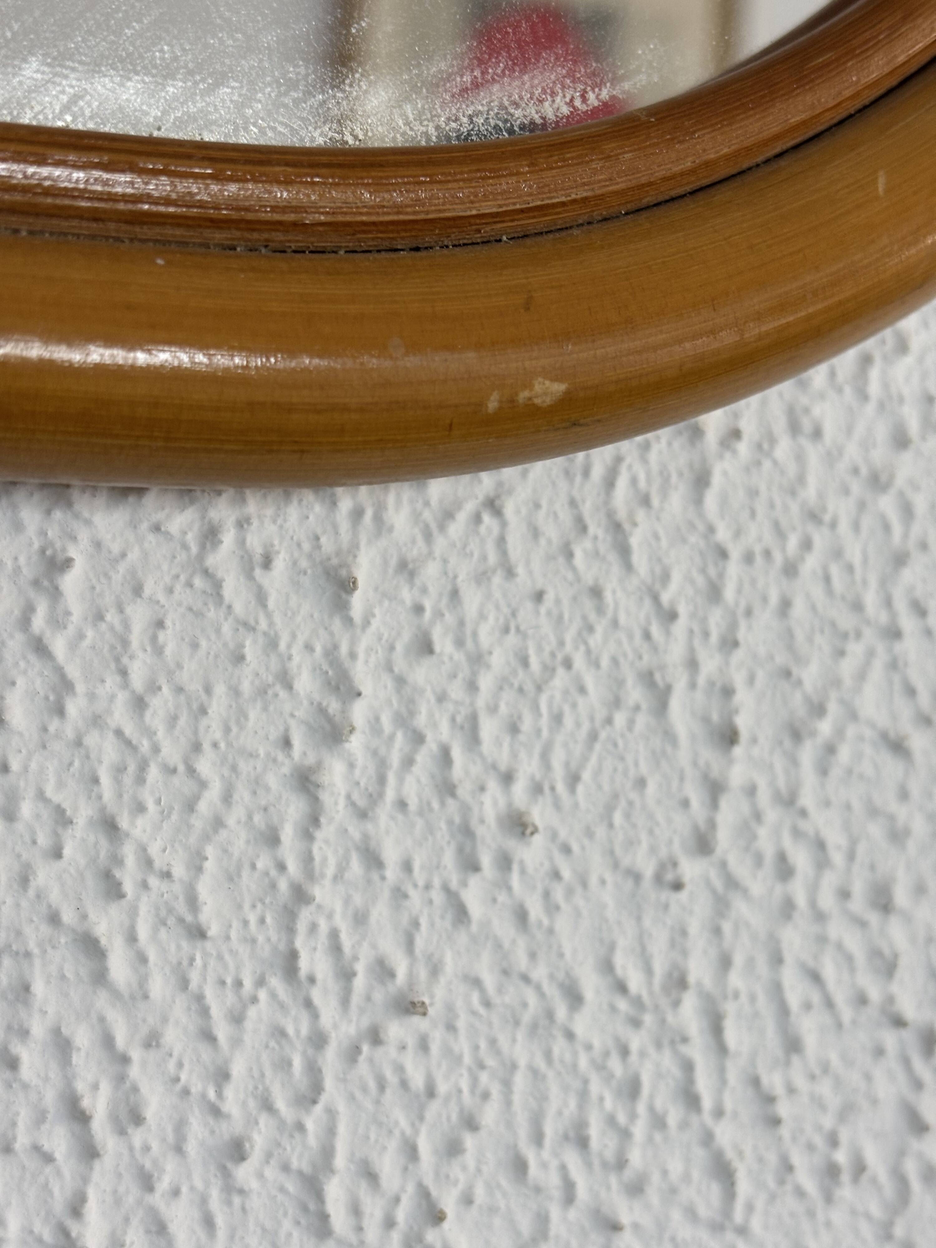 Vintage mirror 1960 apple rattan wicker bamboo - 32 x 33 cm