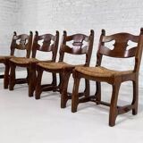 Set of 4 1950s farmhouse and country style chairs in oak with p seat