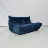 French Togo 2-seater sofa in blue corduroy attributed to Michel Ducaroy for Ligne Roset, 1970s
