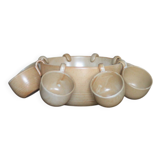 Service stoneware Village France salad bowl and its 8 cups, sangria service or