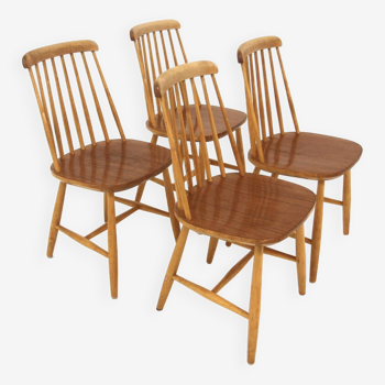 Set of 4 Scandinavian teak chairs "Pinnstolar", Nesto, Nässjö, Sweden 1960