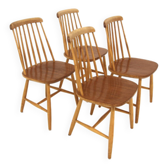 Set of 4 Scandinavian teak chairs "Pinnstolar", Nesto, Nässjö, Sweden 1960